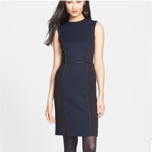 Tory Burch Navy/Black  Ponte Wool Sheath Dress L